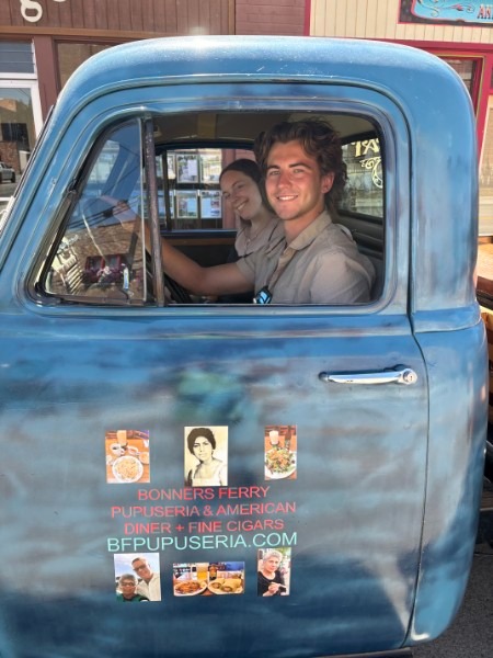 In old blue truck